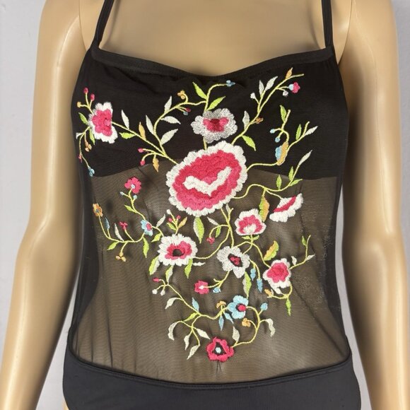 Victoria Secret vintage Bodysuit Black Micro Mesh Embroidery Swimwear  Open Back - Picture 15 of 16